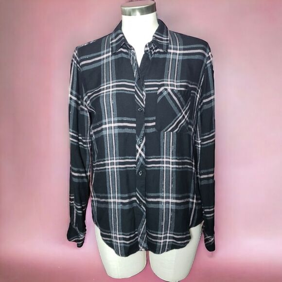 Rails Hunter Western Glam Metallic Line Plaid Shirt ~$158 - Picture 3 of 11